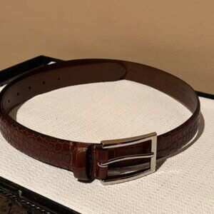 Men's Brown Italian Leather Snakeskin Look Belt Size 38 w/Silver Buckle